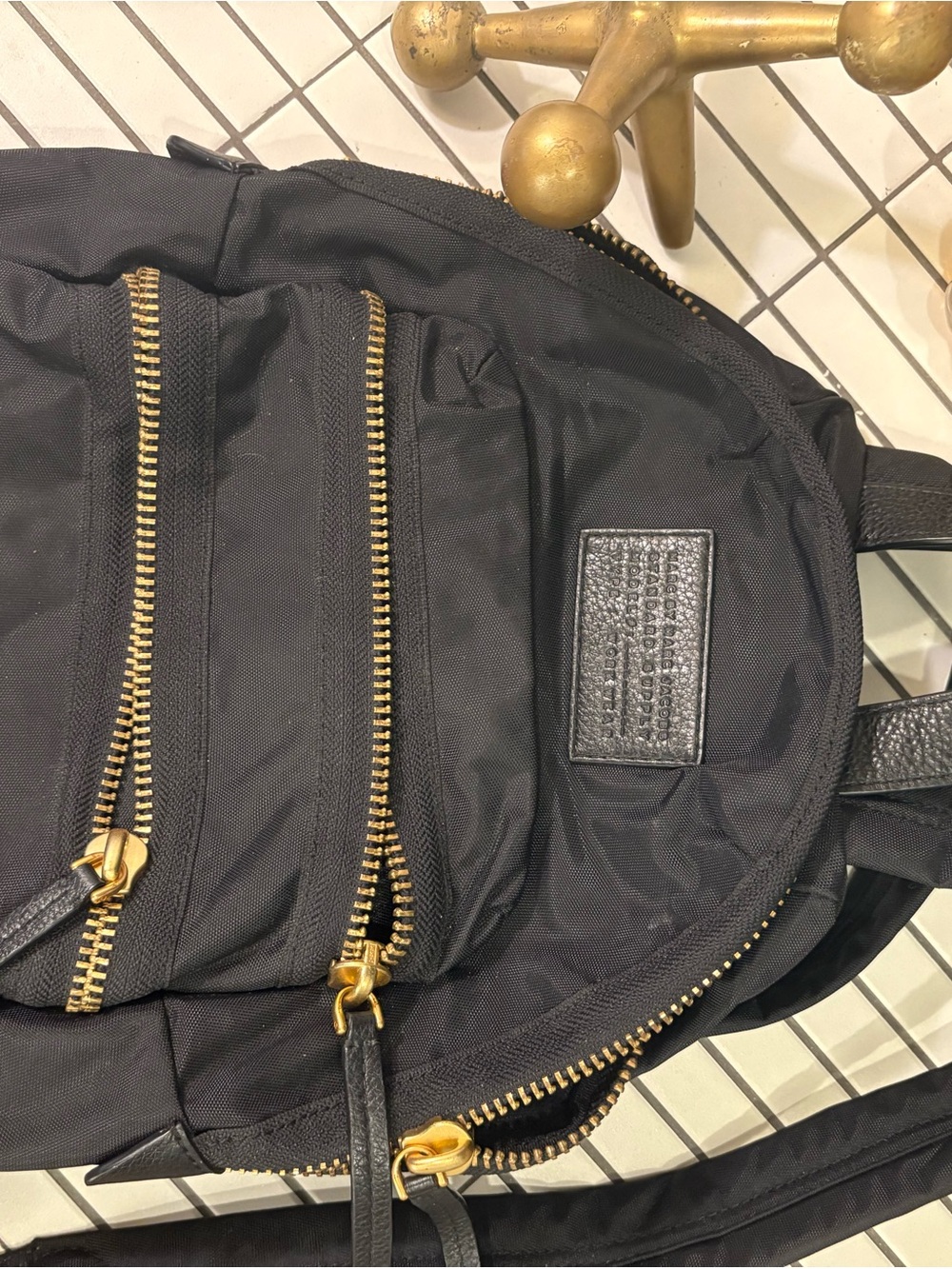 Marc by Marc Jacobs Black Nylon Backpack with Gold Hardware